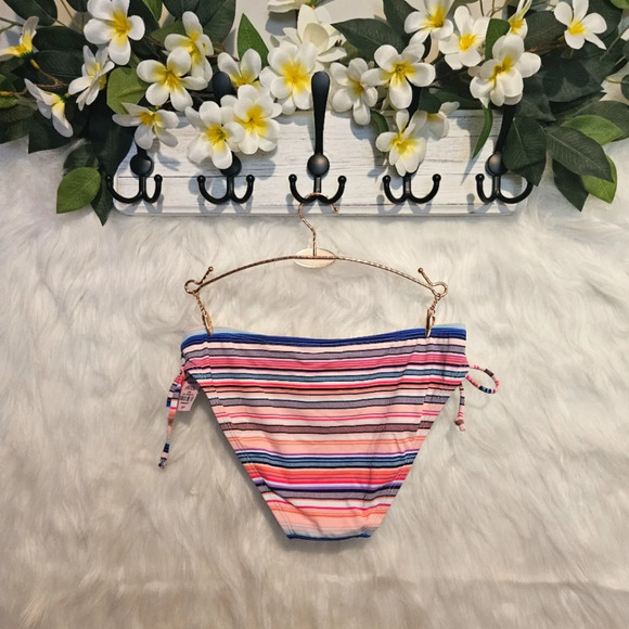 Flirty Geo-Striped Print w/Lace Detail String Bikini Bottoms - Picture 2 of 5